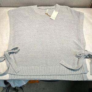 NEW Wishlist Chunky Knit Side Tie Sweater Top Vest Sz Medium Lt Blue